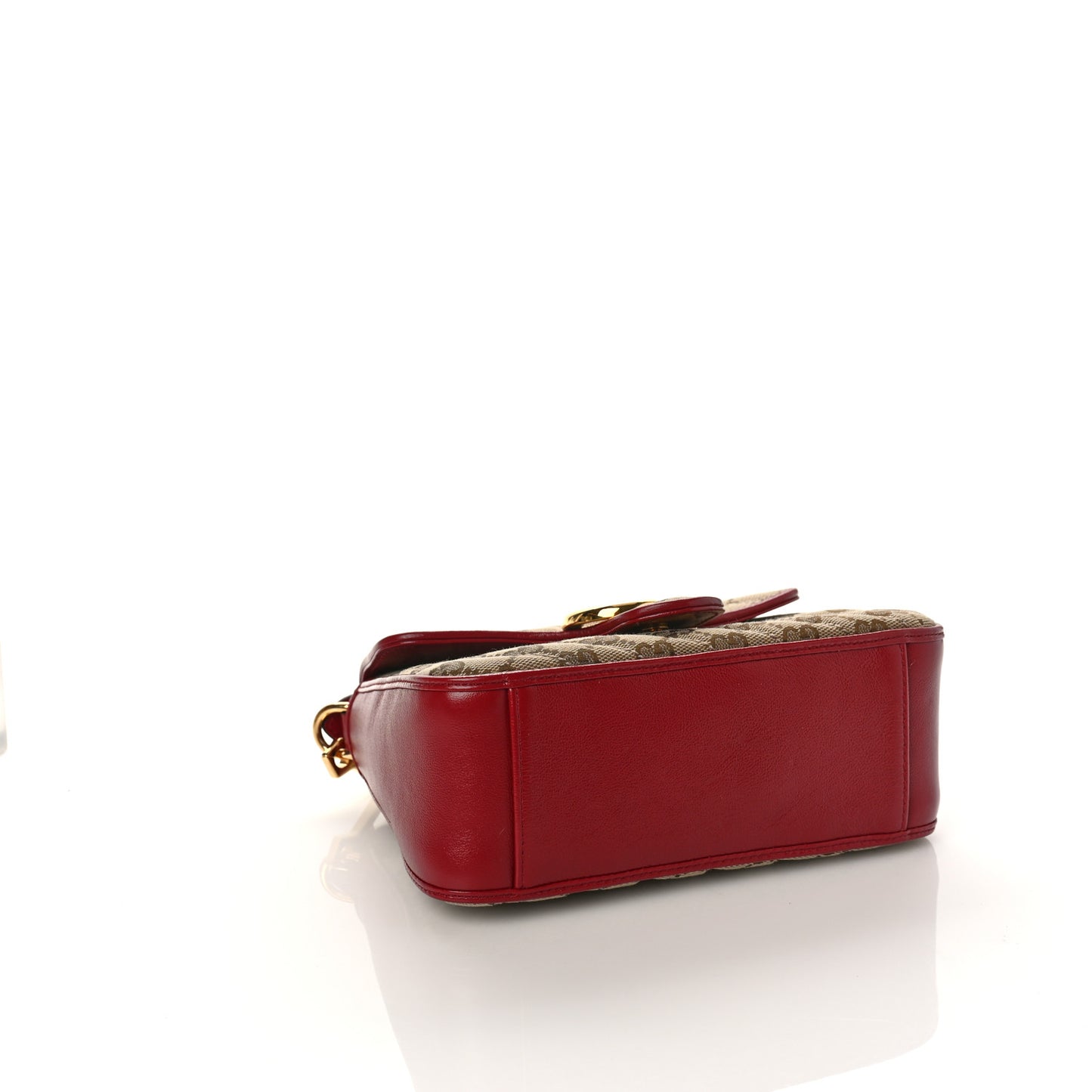 Monogram Glazed Calfskin Matelasse Diagonal Mini GG Marmont Top Handle Shoulder Bag Beige Ebony New Cherry Red