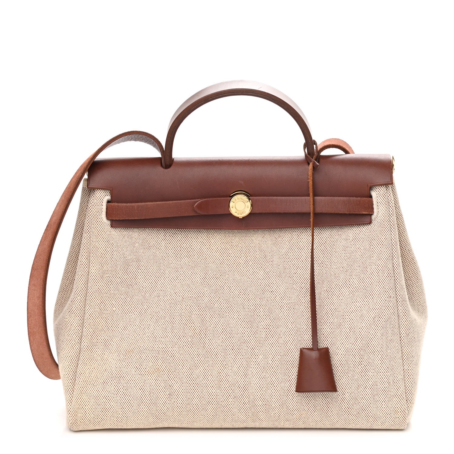 Hermes Toile Vache Calfskin Herbag 30 PM Natural Havane 3 of 10