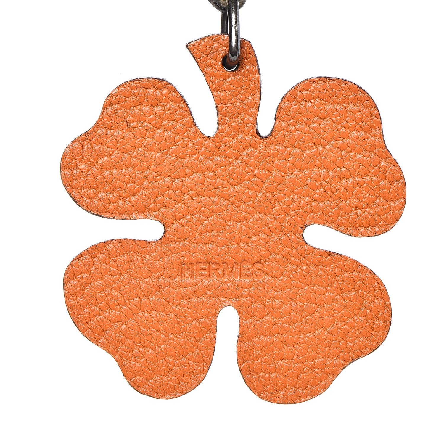Hermes Chevre Mysore Lucky Clover Key Chain Bag Charm Vert Anis Orange 3 of 4