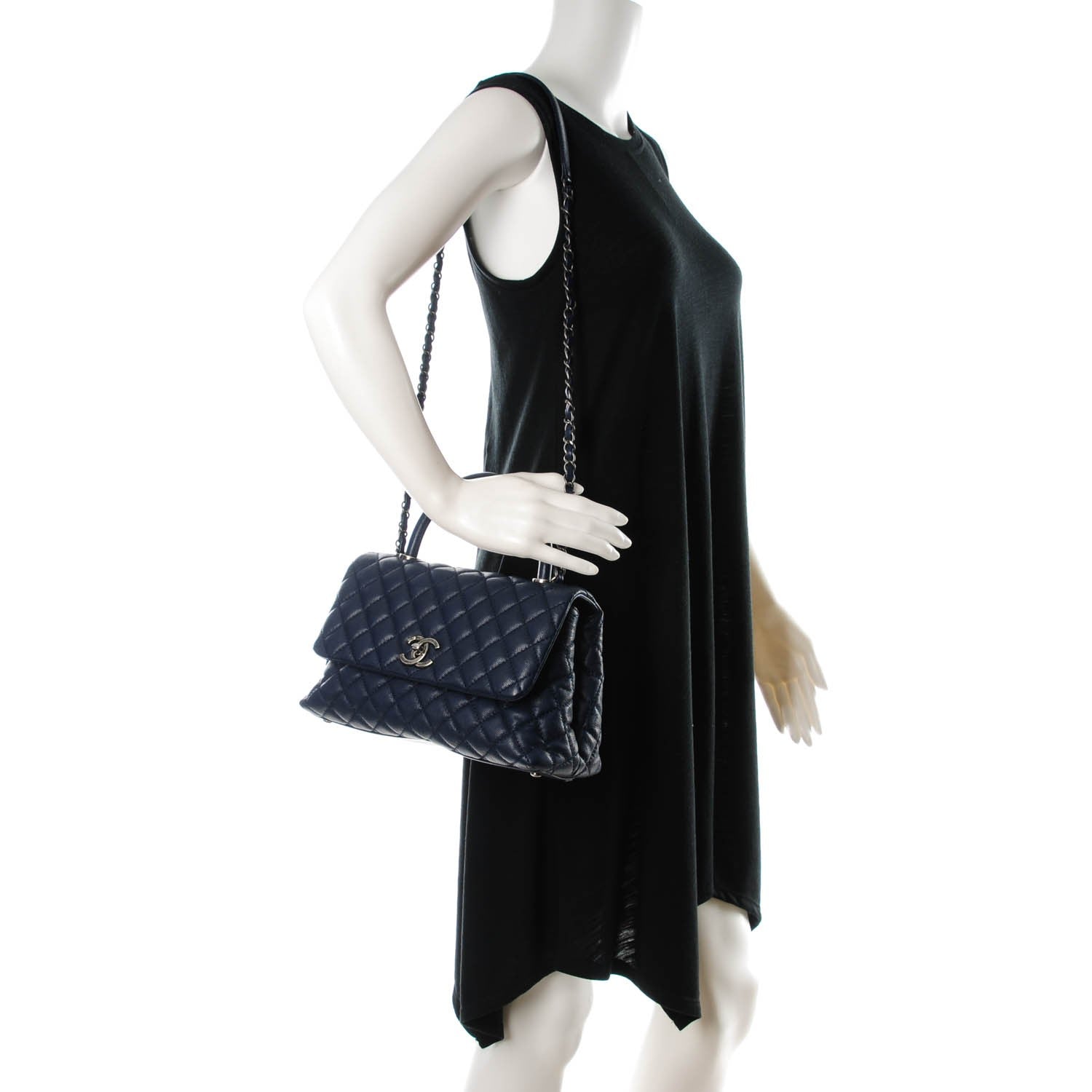 Chanel Caviar Quilted Small Coco Handle Flap Navy 2 of 8