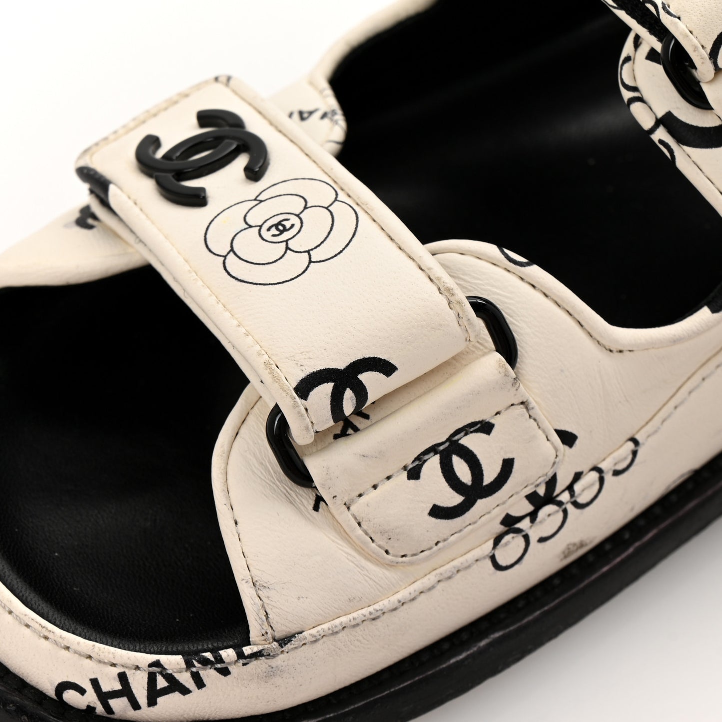 Lambskin Printed CC Velcro Dad Sandals 36 White Black