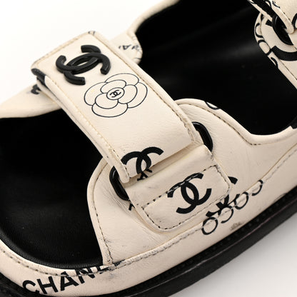 Chanel Lambskin Printed CC Velcro Dad Sandals 36 White Black 10 of 11