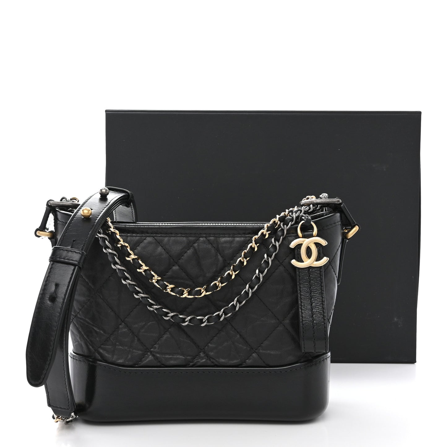 Aged Calfskin Quilted Small Gabrielle Hobo Black