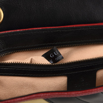 Gucci Vintage Effect Calfskin Matelasse Diagonal Striped Small Torchon GG Marmont Shoulder Bag Black Beige 9 of 12