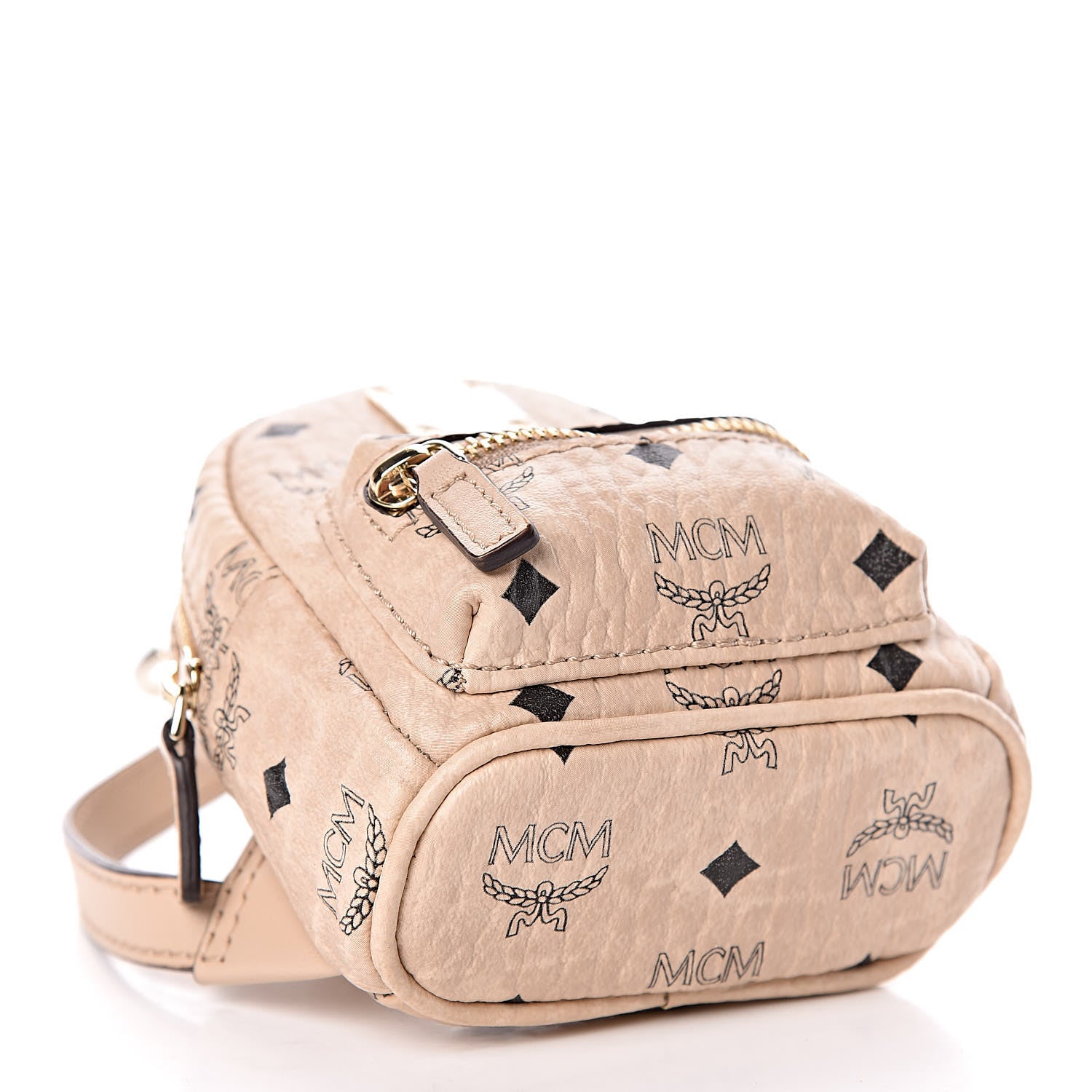 MCM Visetos Backpack Key Ring Bag Charm Beige 4 of 6