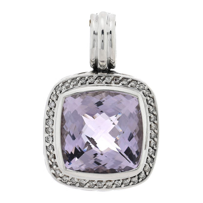 David Yurman Sterling Silver Diamond Amethyst 14mm Albion Enhancer Pendant 1 of 3
