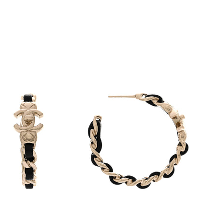Chanel Metal Lambskin Quilted CC Turnlock Chain Hoop Earrings Gold Black 1 of 5