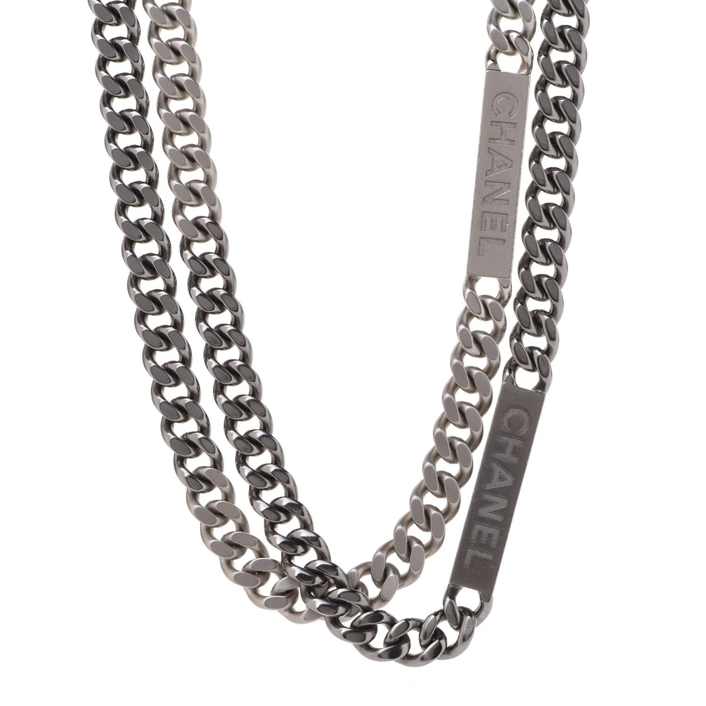 Oversized Double Chain Logo Short Necklace Ruthenium