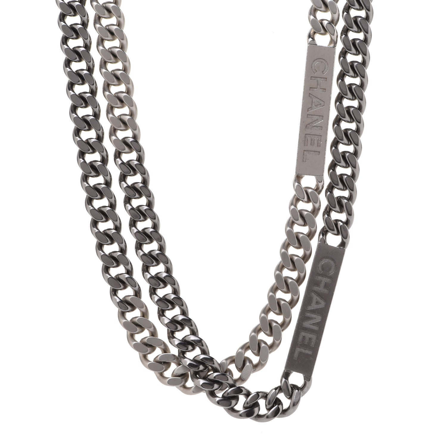 Chanel Oversized Double Chain Logo Short Necklace Ruthenium 1 of 6