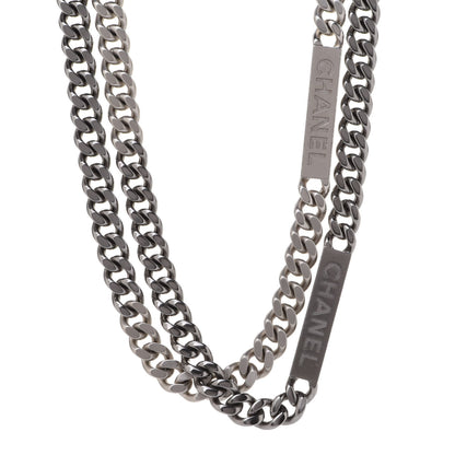 Chanel Oversized Double Chain Logo Short Necklace Ruthenium 1 of 6