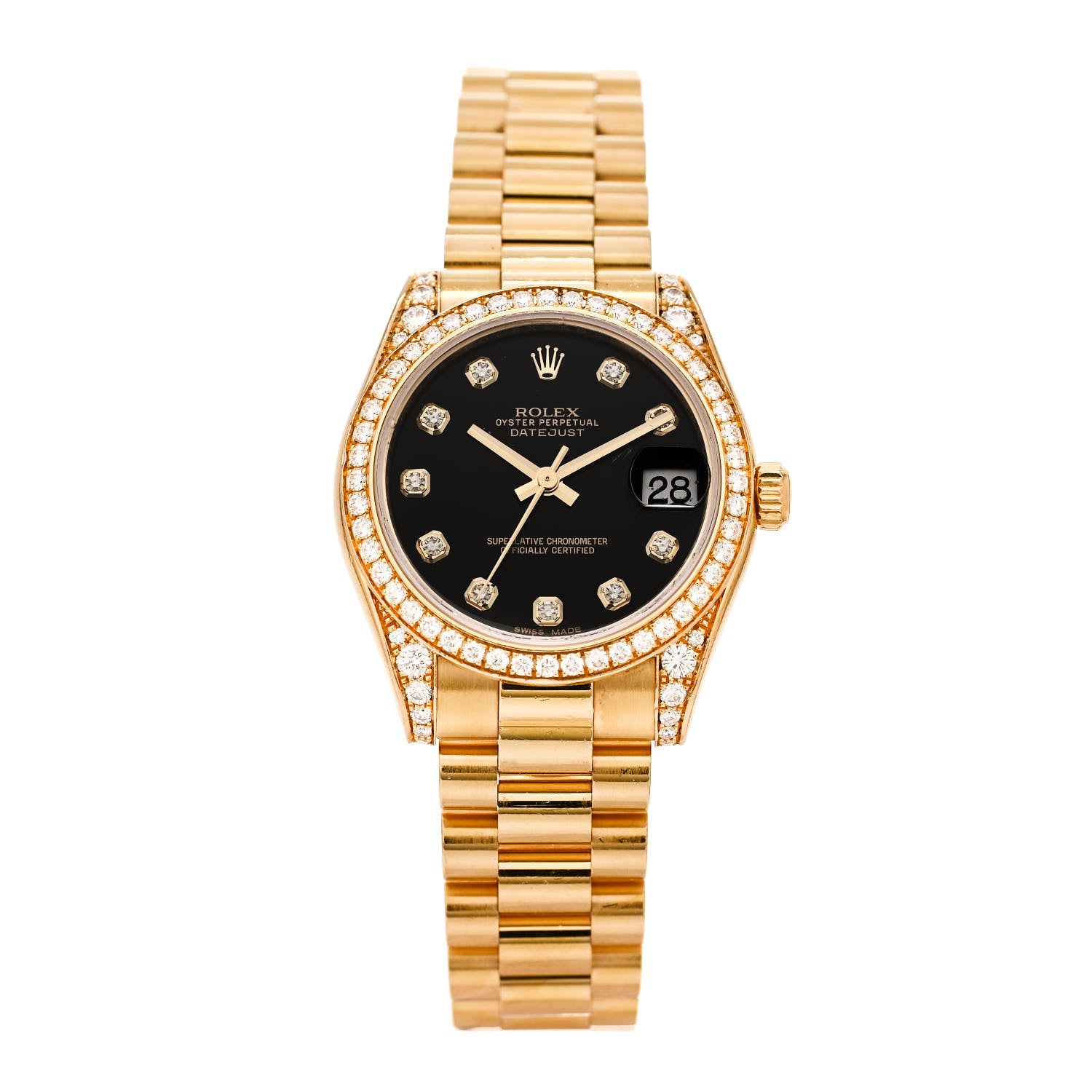 Rolex 18K Yellow Gold Diamond 31mm Oyster Perpetual Datejust President Watch Black 178158 1 of 7