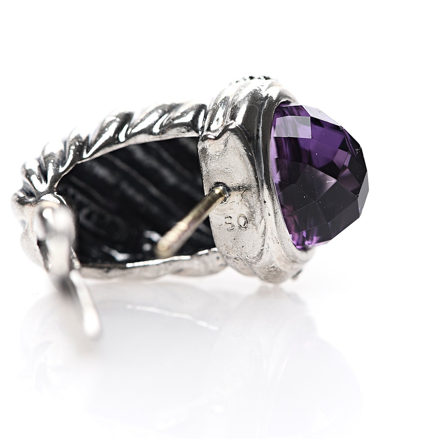 Sterling Silver Diamond Amethyst Shrimp Earrings