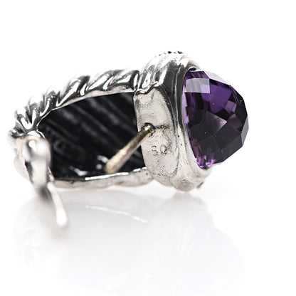 David Yurman Sterling Silver Diamond Amethyst Shrimp Earrings 5 of 6