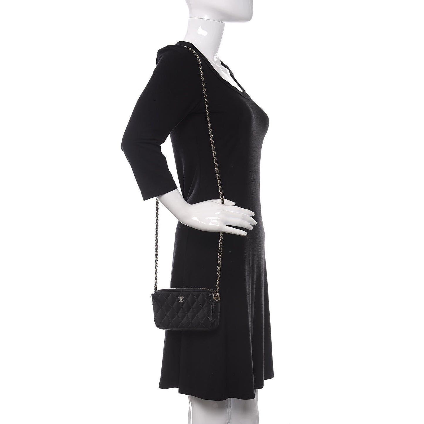 Lambskin Quilted Small Clutch With Chain Black