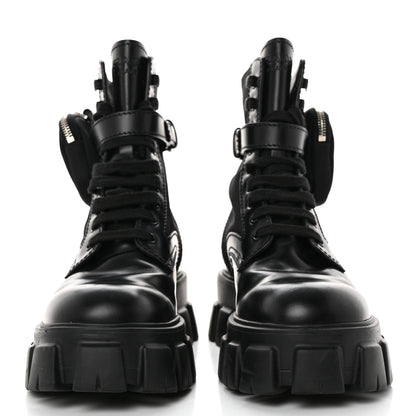 Prada Spazzolato Rois Re-Nylon Metal Triangle Logo Mens Monolith Pouch Pocket 60mm Combat Boots 7 Black 2 of 13