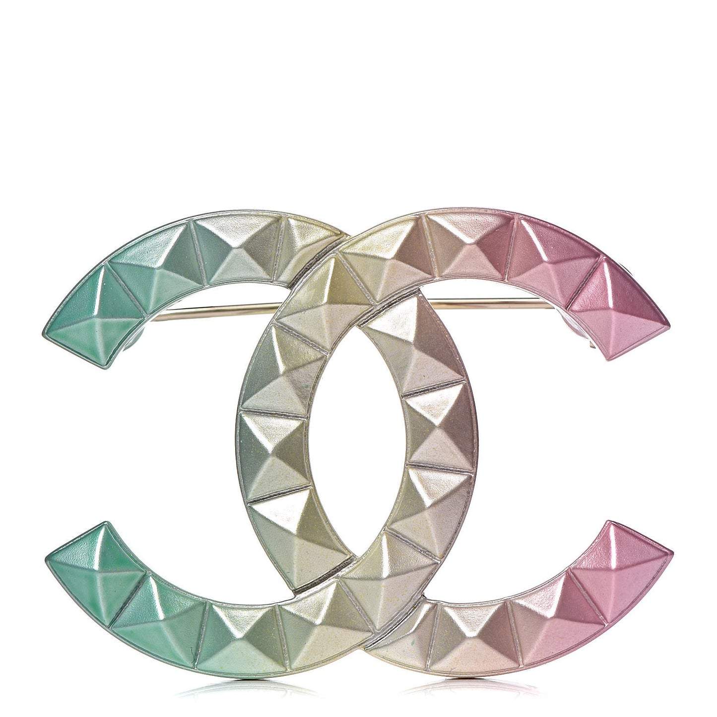 Metal Studded CC Rainbow Brooch Multicolor