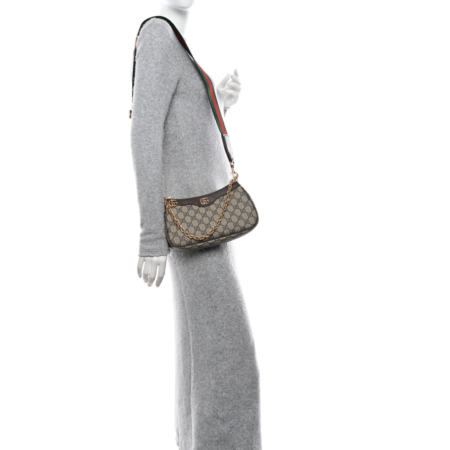 GG Supreme Monogram Textured Dollar Calfskin Web Small Ophidia GG Handbag Beige Ebony New Acero