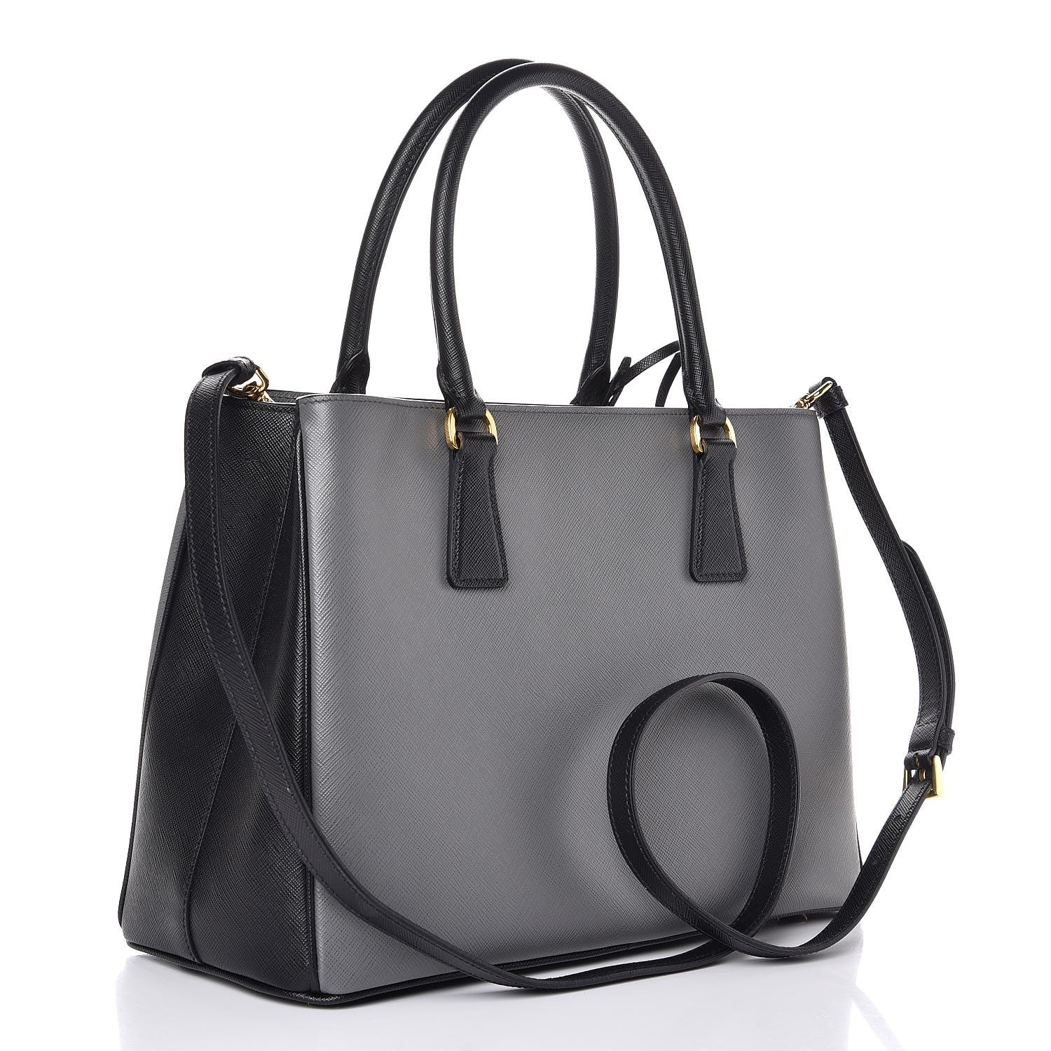 Prada Saffiano Lux Bi-Color Medium Tote Mercurio Black 3 of 7
