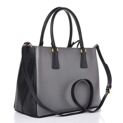 Prada Saffiano Lux Bi-Color Medium Tote Mercurio Black 3 of 7