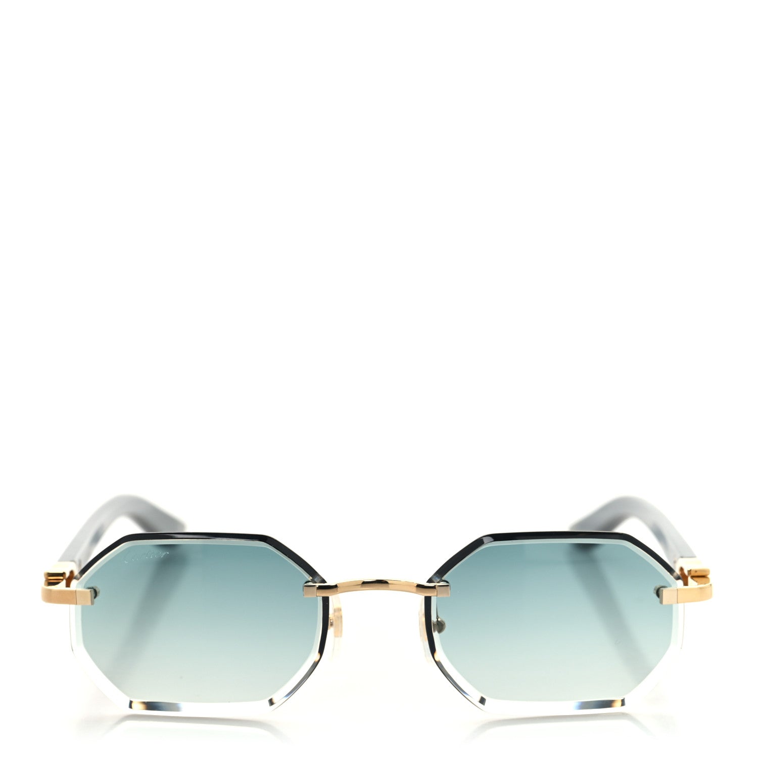 Cartier Wood Elongated C de Cartier Rimless Sunglasses Green