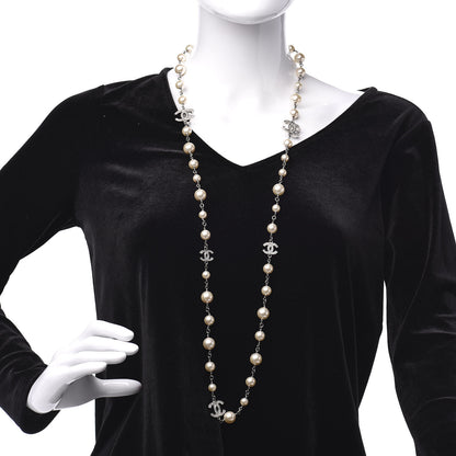 Chanel Crystal Pearl CC Necklace Silver 2 of 5