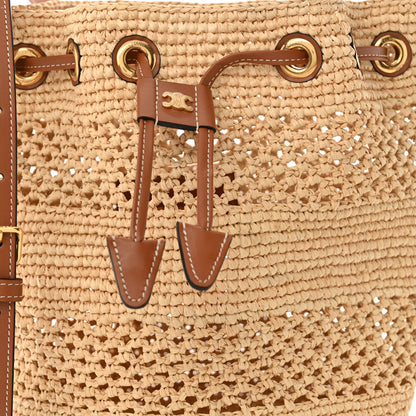 Celine Raffia Woven Clara Drawstring Bucket Bag Natural Tan 7 of 9