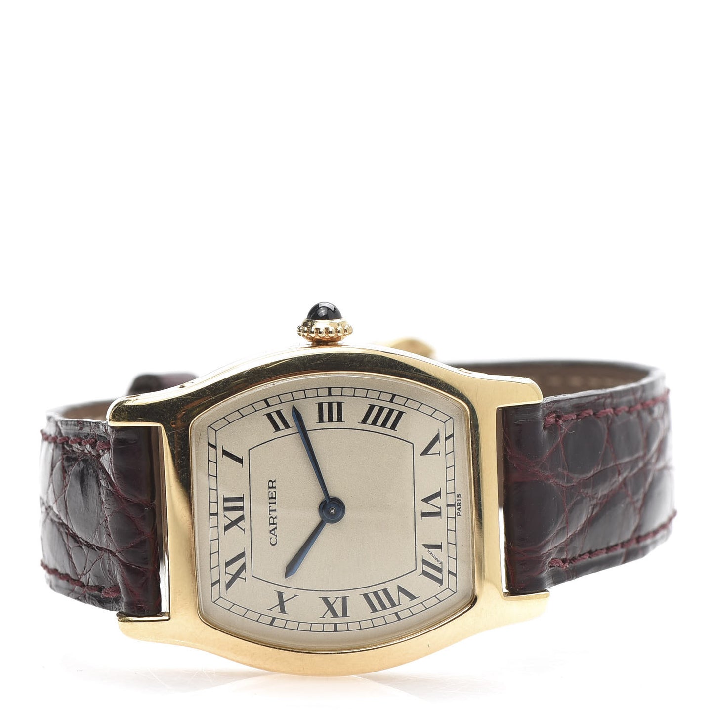 18K Yellow Gold Alligator 26mm Tortue Manual Winding Watch Burgundy