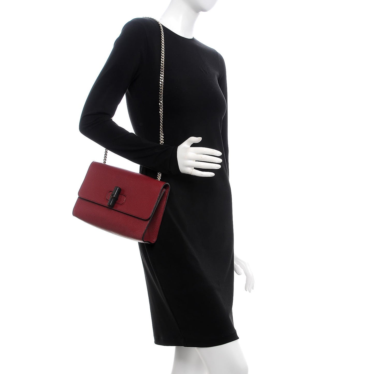 Pebbled Calfskin Medium Miss Bamboo Shoulder Bag Burgundy