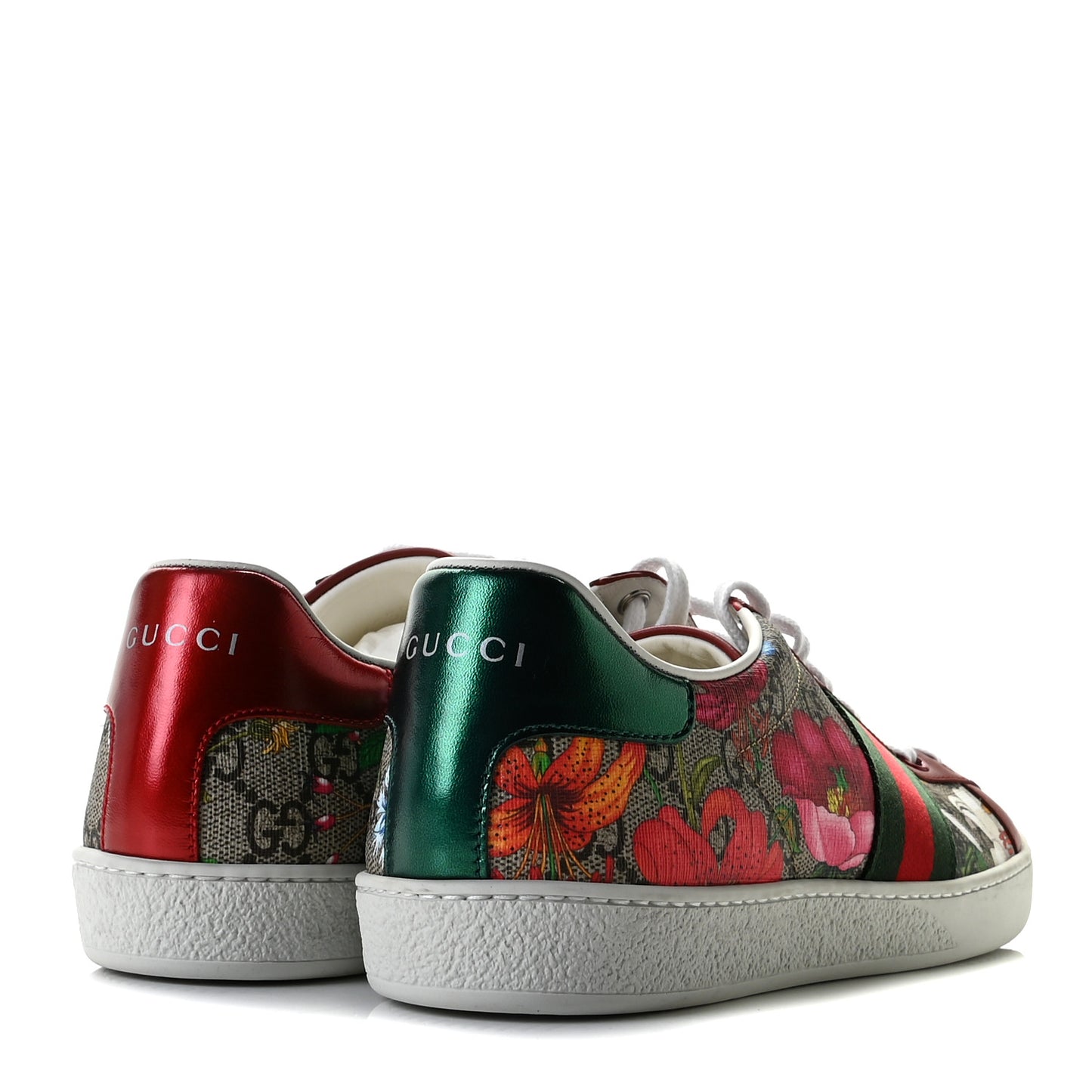 GG Supreme Monogram Flora Web Womens Ace Sneakers 39.5 Beige Multicolor Rosso