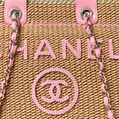 Chanel Raffia Crochet Medium Deauville Tote Beige Light Pink Green 9 of 11