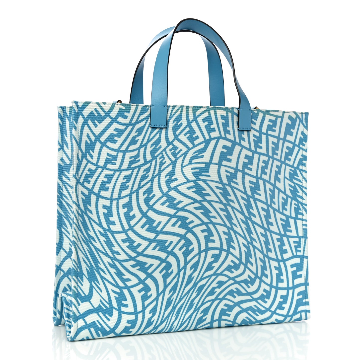 X SARAH COLEMAN Glazed Canvas Vitello King FF Vertigo Shopping Tote Bag Cyber Blue White