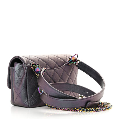 Chanel Iridescent Goatskin Quilted Small Double Carry Waist Chain Flap Purple 3 of 13