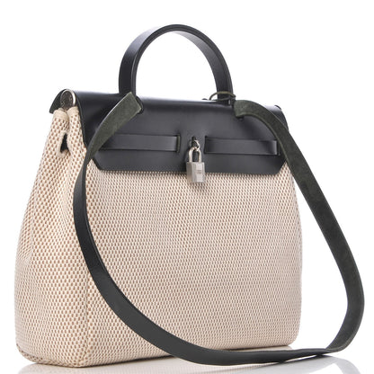 Hermes Toile Vache Calfskin Herbag 30 PM Black Natural 3 of 18