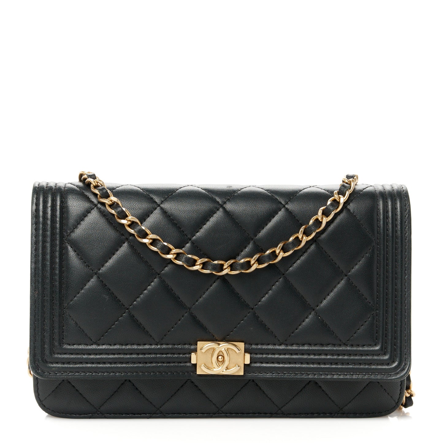 Lambskin Quilted Boy Wallet On Chain WOC Black