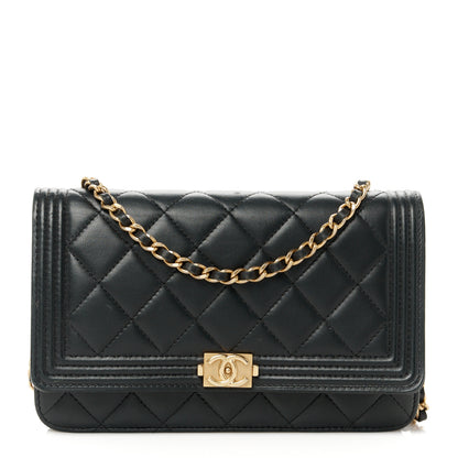 Chanel Lambskin Quilted Boy Wallet On Chain WOC Black 1 of 11
