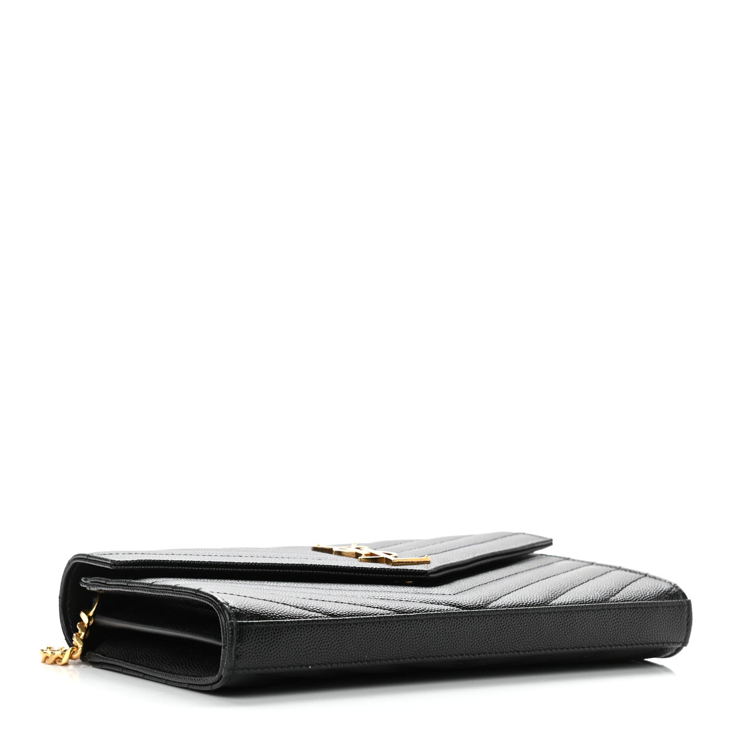 Saint Laurent Grain De Poudre Matelasse Chevron Monogram Chain Wallet Black 4 of 11