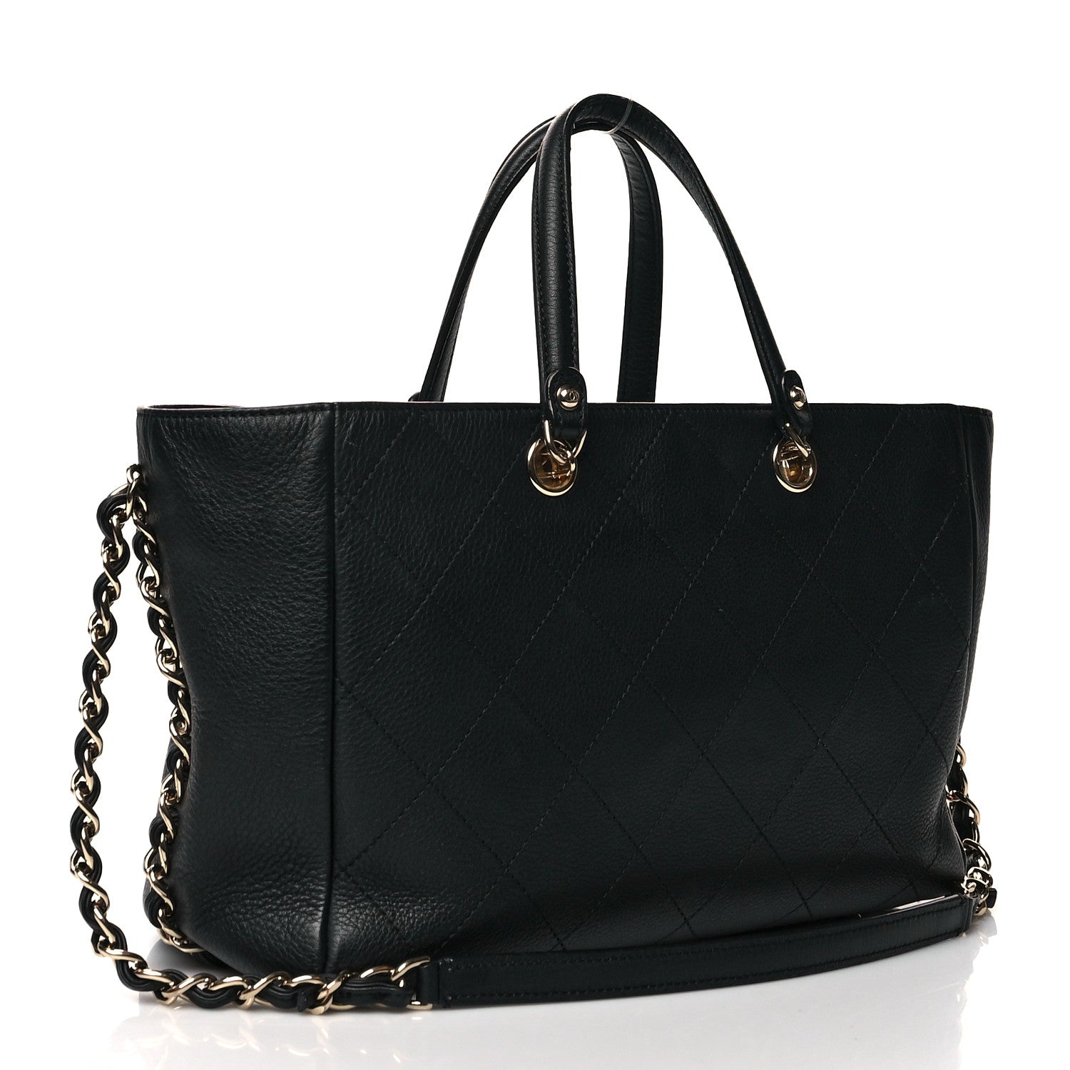 Chanel Bullskin Stitched Small Shopping Tote Black 3 of 10