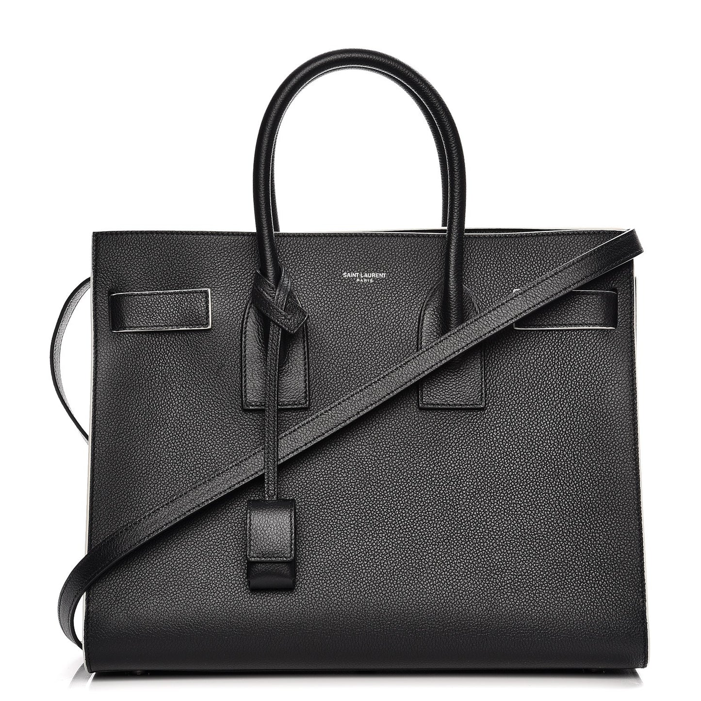 Grained Calfskin Topstitch Small Sac De Jour Black Porcelain