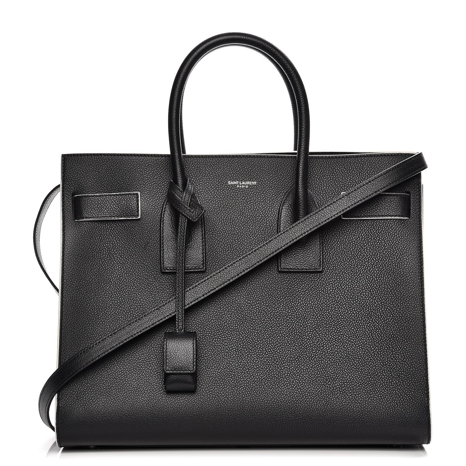 Saint Laurent Grained Calfskin Topstitch Small Sac De Jour Black Porcelain 1 of 10