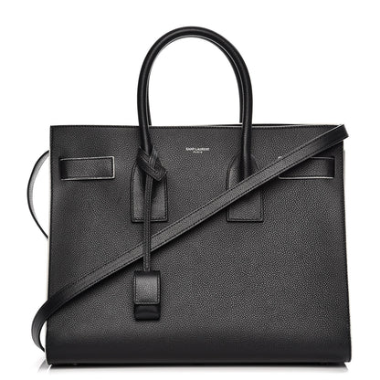 Saint Laurent Grained Calfskin Topstitch Small Sac De Jour Black Porcelain 1 of 10