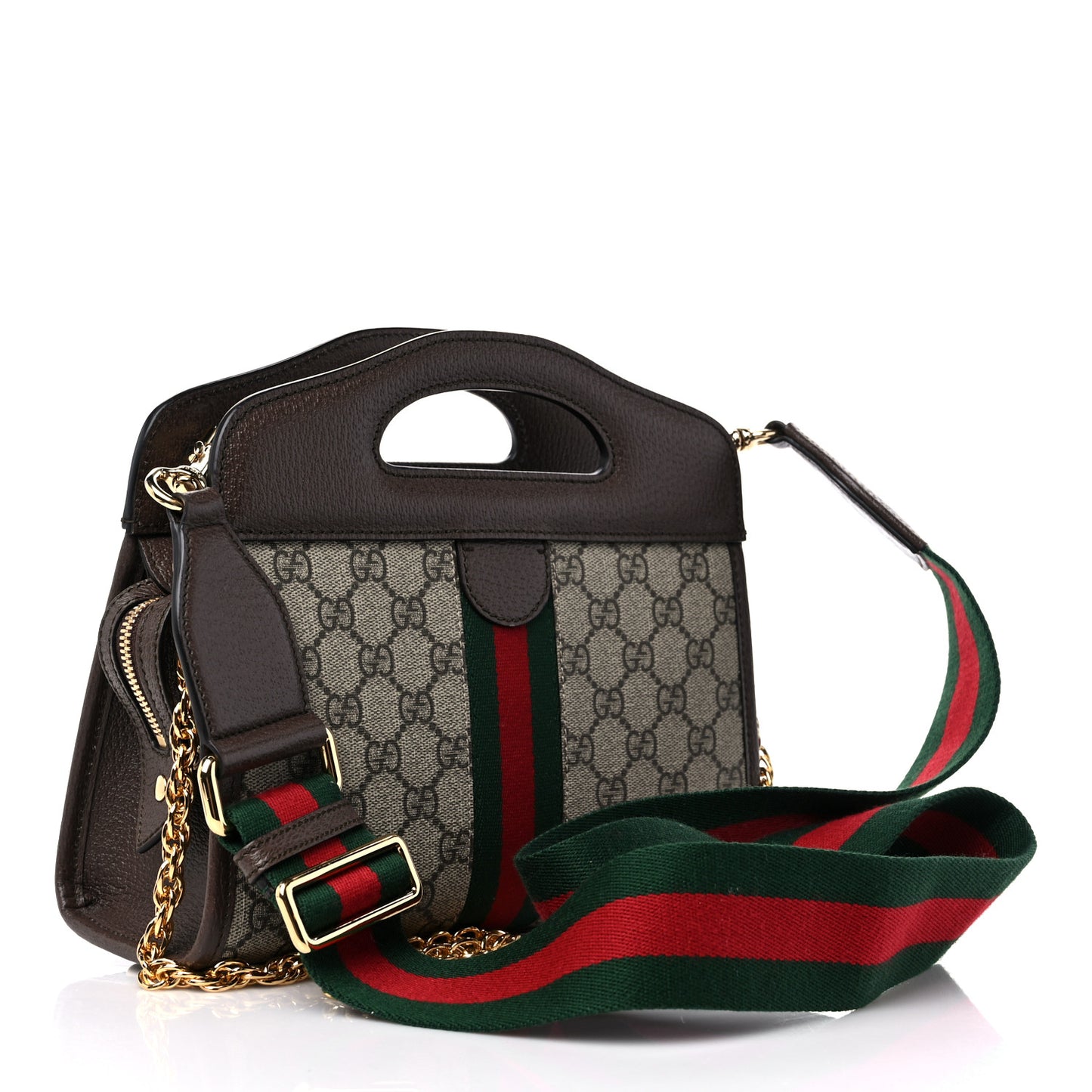 GG Supreme Monogram Textured Dollar Calfskin Web Small Ophidia Slip Handle Tote Beige Ebony New Acero