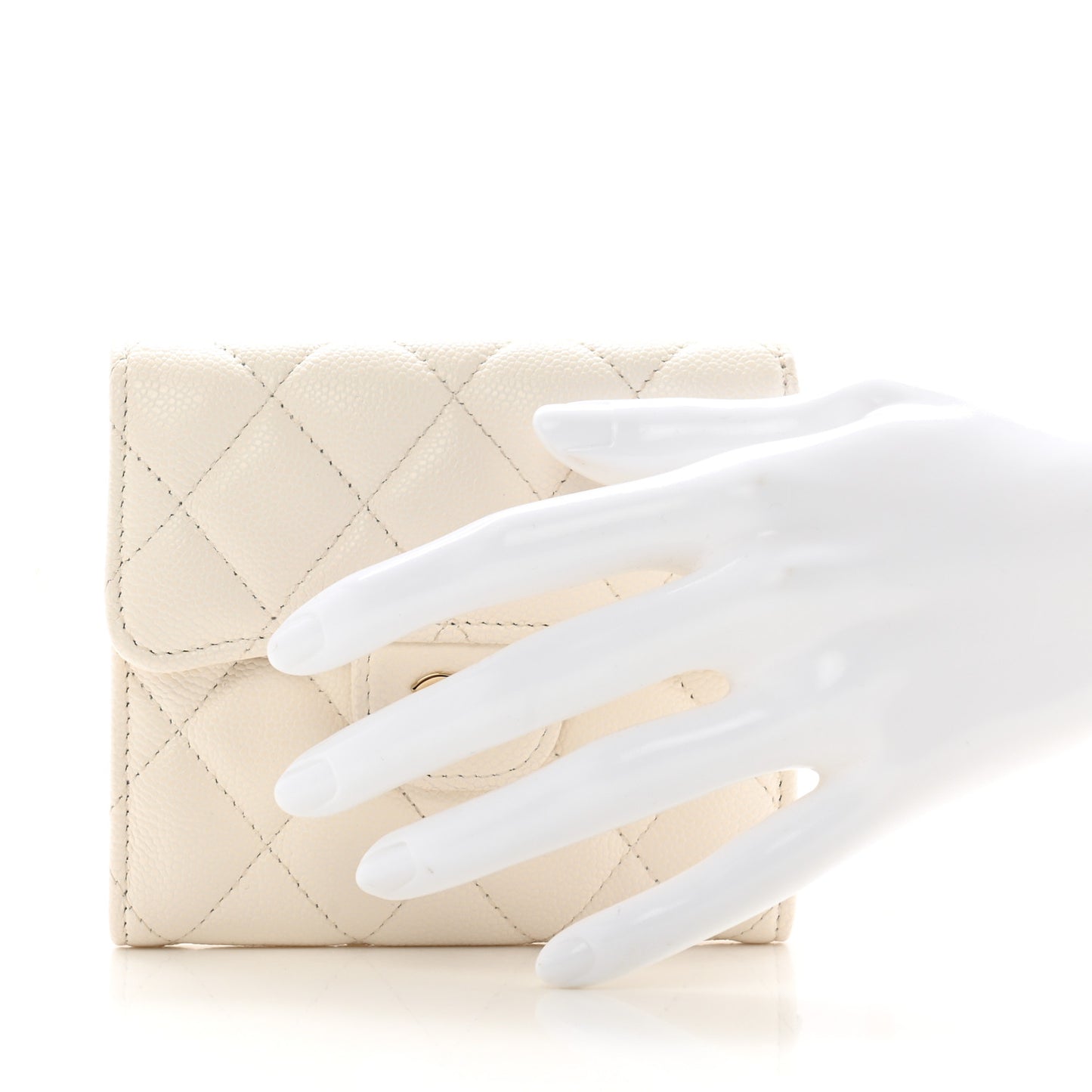 Caviar Quilted Compact Flap Wallet White