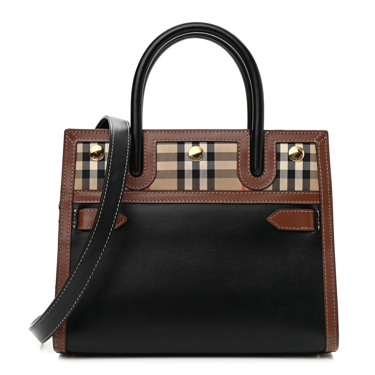 Calfskin Vintage Check Mini Two Handle Title Bag Black