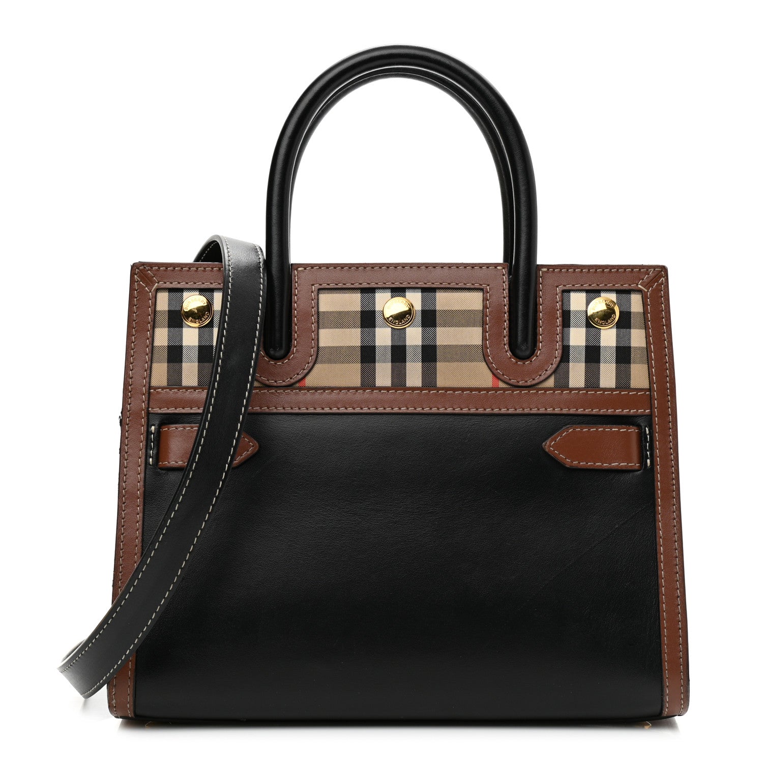 Burberry Calfskin Vintage Check Mini Two Handle Title Bag Black 1 of 10