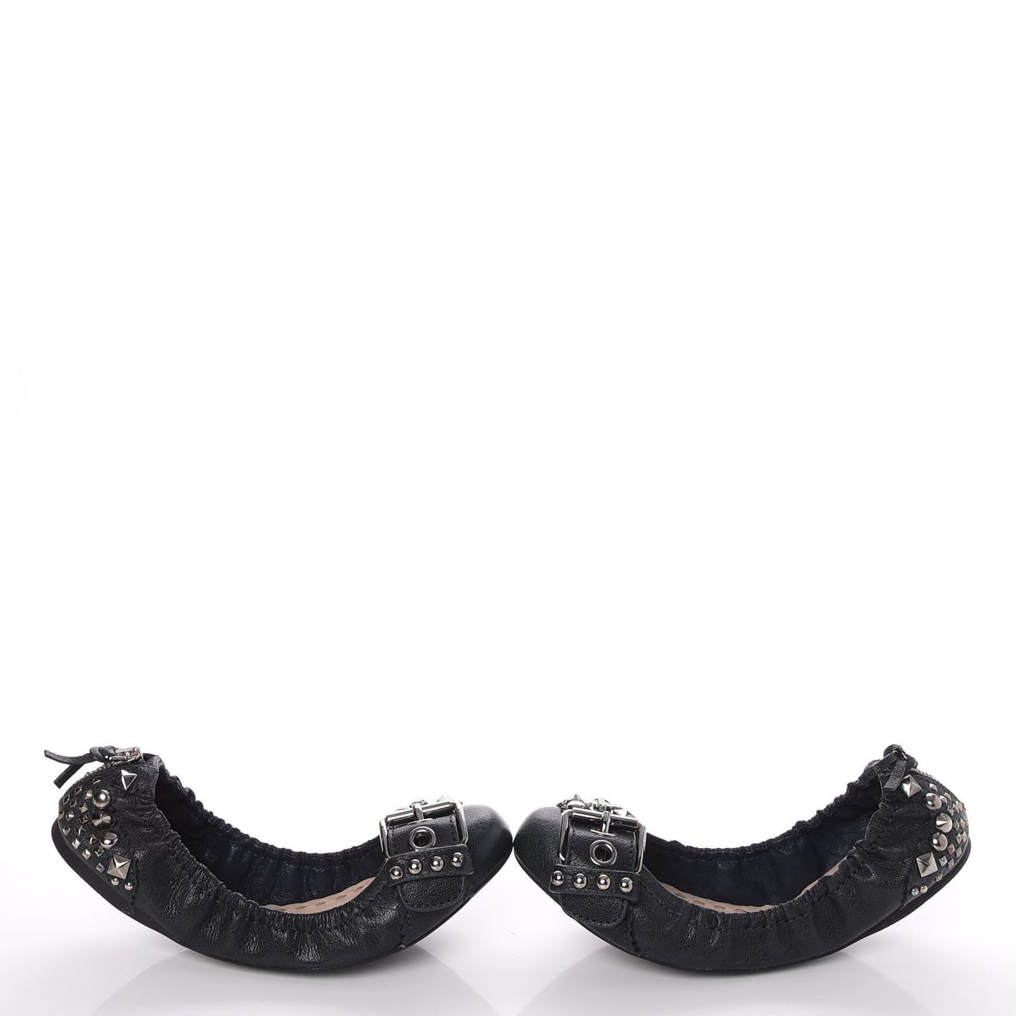 Goatskin Studded Buckle Ballet Flats 36 Denim