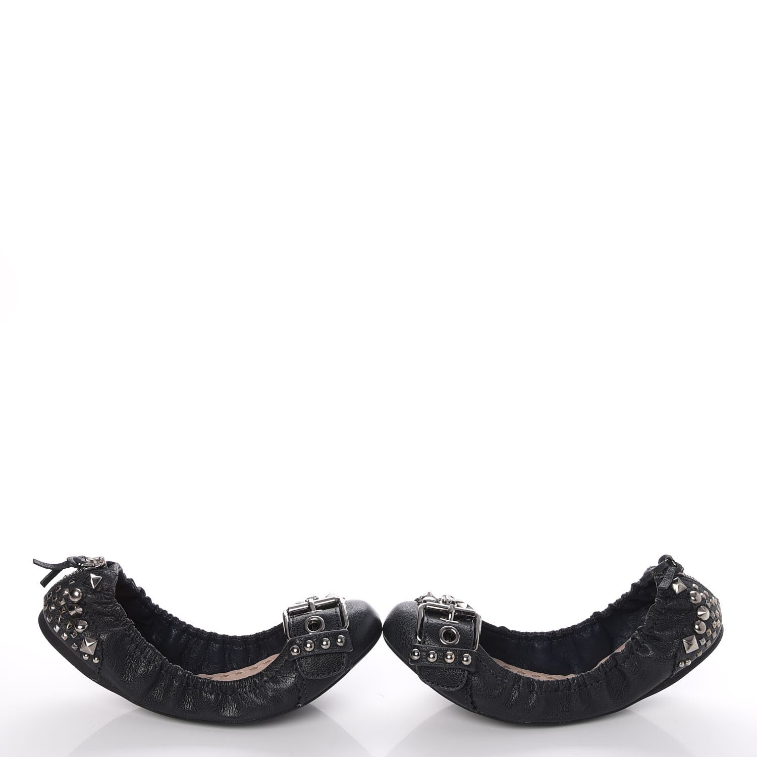 Miu Miu Goatskin Studded Buckle Ballet Flats 36 Denim 5 of 11