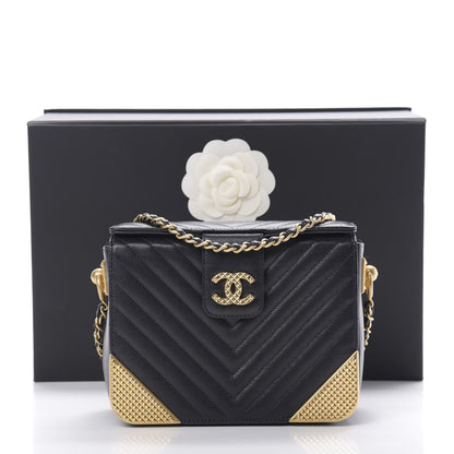 Chanel Calfskin Chevron Quilted Rock The Corner Minaudiere Bag Black 12 of 12