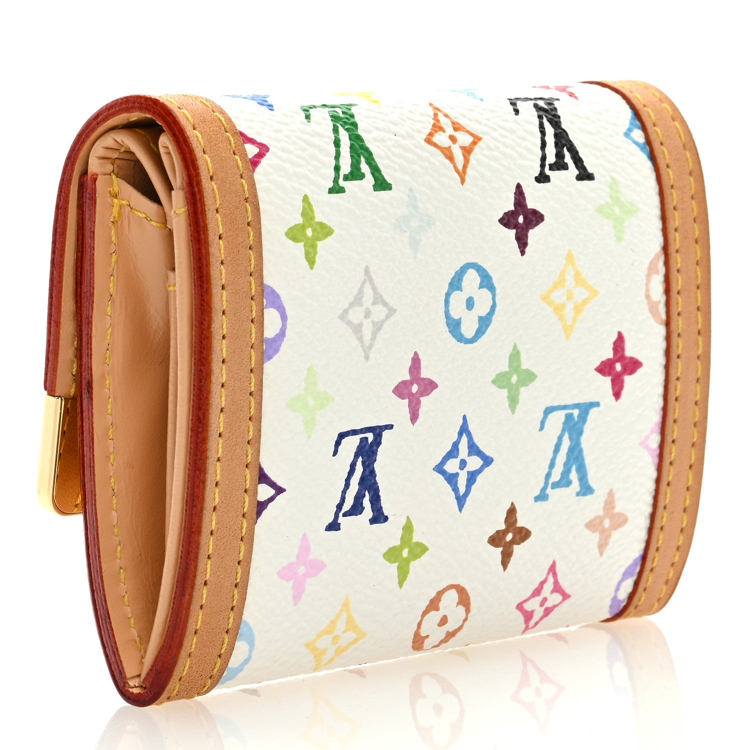 Louis Vuitton Monogram Multicolor Porte-Monnaie Plat Coin Purse White 3 of 6