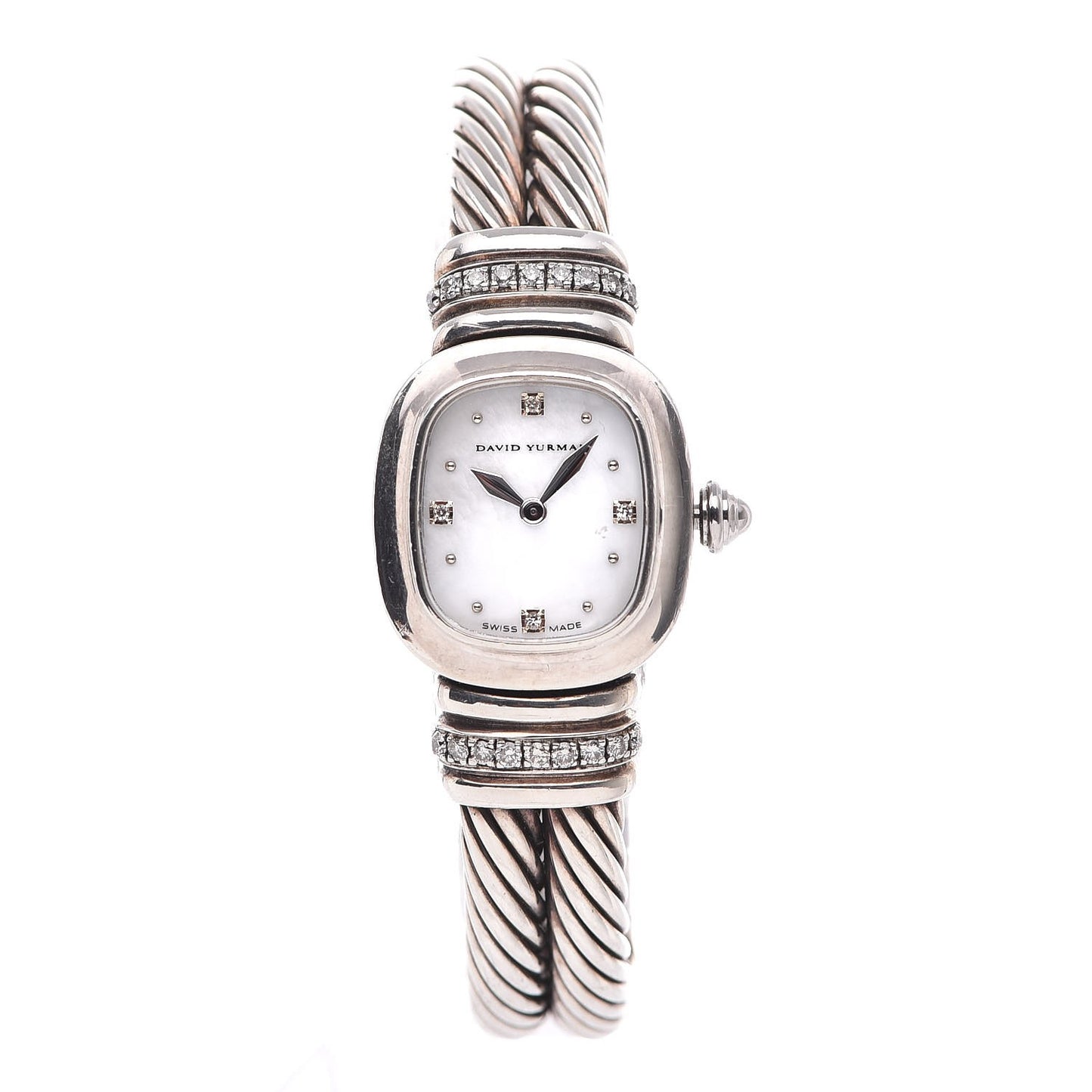 Sterling Silver Diamond Mother of Pearl 19mm Cable Chelsea Quartz Watch