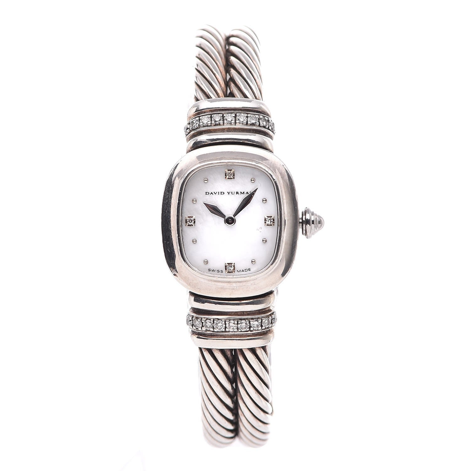 David Yurman Sterling Silver Diamond Mother of Pearl 19mm Cable Chelsea Quartz Watch 1 of 6